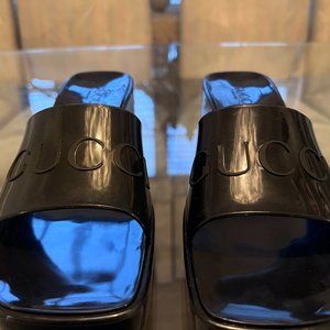 Black Gucci Rubber Slide Sandals